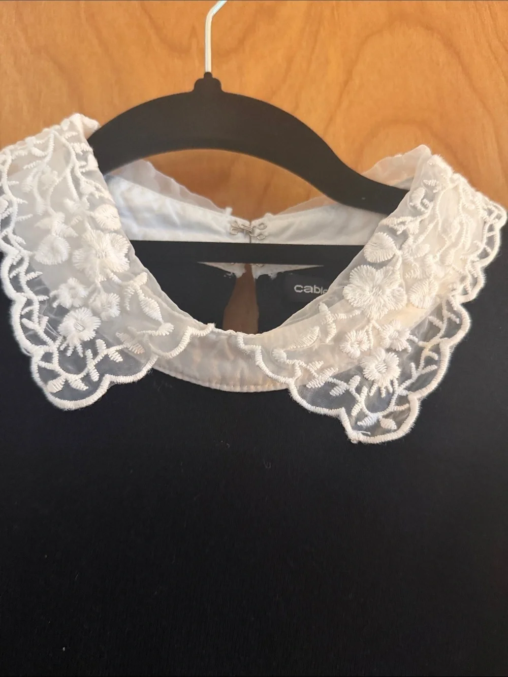 Cable & Gauge Black Top with White Lace Collar - Picture 3 of 9